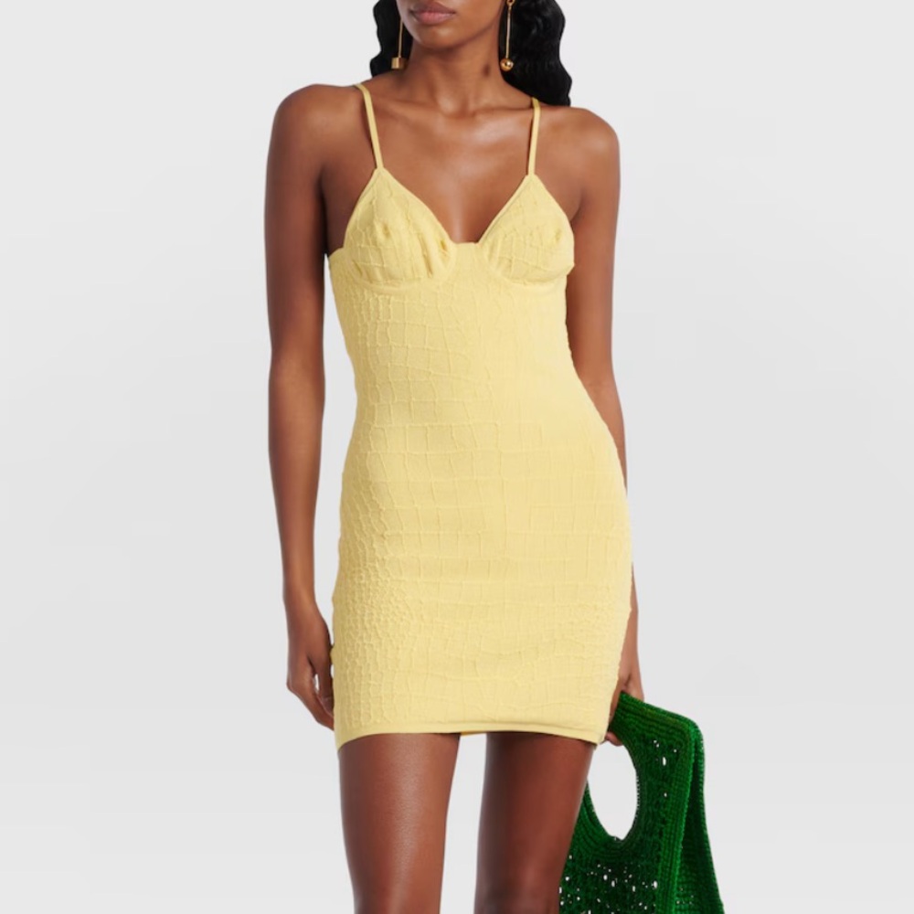 Jacquemus Scala Knitted Mini Dress in Yellow